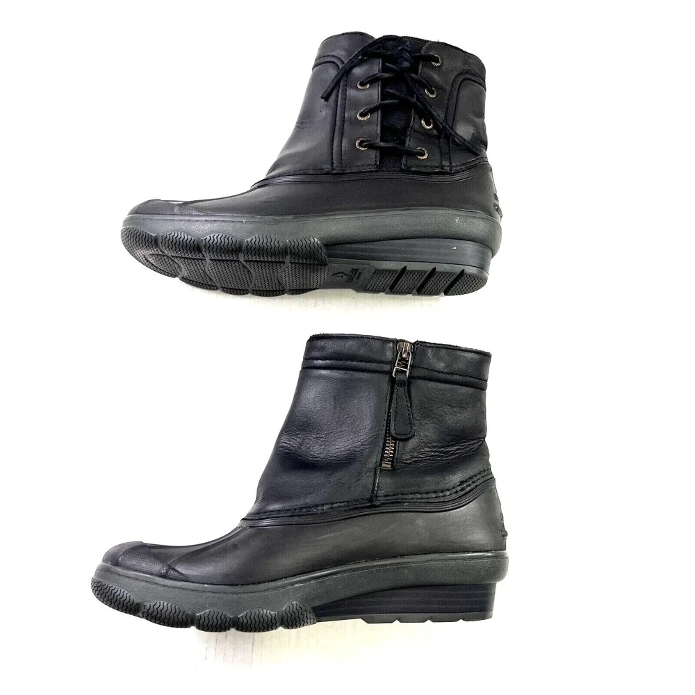 Sperry Top-Sider Womens‎ 8M Black Saltwater Wedge Tide Quilted Rain Boot Casual